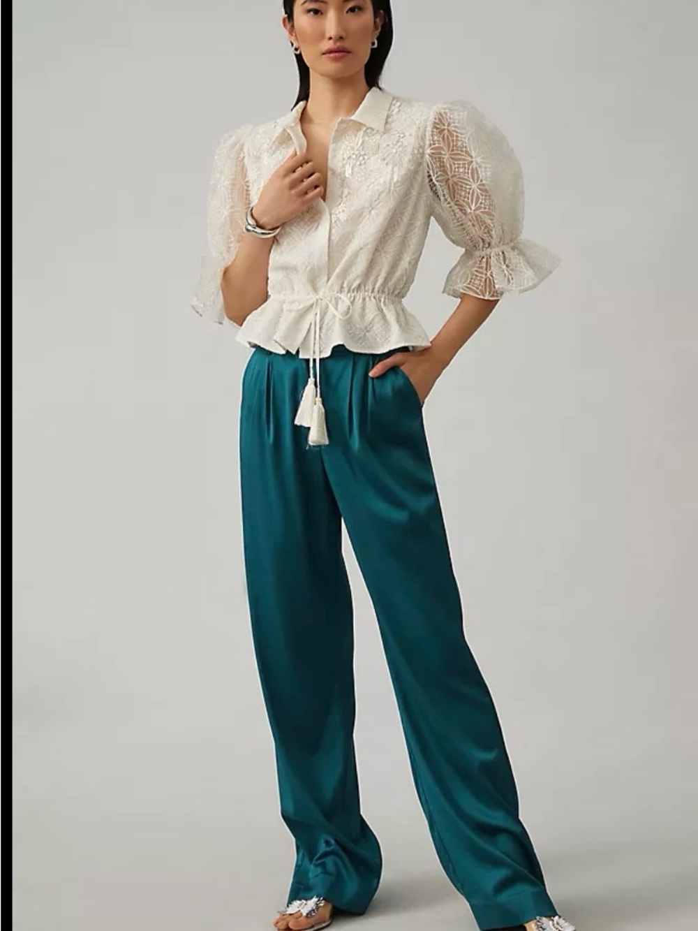Pankaj & Nidhi Adele Textured Top, featuring delicate floral embroidery, intrica